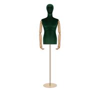 Busto uomo sartoriale manichino maschile velluto verde con braccia legno,testa,b