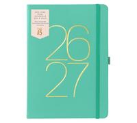 Busy B A5 Day-A-Page Diary - Mid-Year Academic Dual Schedule Planner - Aug '26 - Aug '27 - Green Vegan Leather - Academic Journal with Space for Two schedules, Lined Pages, Notes & Year Planner