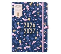 Busy B A5 Day- A-Page Diary - Mid-Year Academic Planner - Aug '26 - Aug '27 - Navy Spray Journal Cover - Diary with Day a Page Journal, Pen Loop, Notes, Timetables Year Planner & Elastic Closure