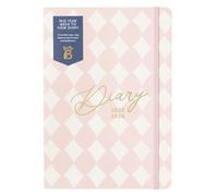 Busy B A5 Week-to-View Diary - Mid-Year Academic Planner- Aug '25 - Aug '26 - Pink Harlequin Print Journal Cover - Weekly Layout opposite a Notes Page, Goals, Expenses, Pen Loop & Elastic Closure