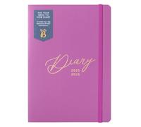 Busy B Agenda settimanale formato A5, agenda accademica di metà anno, agosto '25, agosto '26, copertina con bacche invernali, layout settimanale di fronte a una pagina per appunti, obiettivi, spese