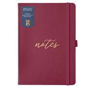 Busy B Busy Life - Taccuino formato A5 con copertina in finta pelle bordeaux, perfetto per studenti, insegnanti, lavoro e altro, con pagine a righe, planner mensile senza data, adesivi, tasca