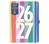 Busy B Diary - A5 Mid-Year Academic Diary - Busy Life Weekly Journal - Aug '26 - Aug '27 - Multi Stripe Cover - Life Planner with Dual Schedules, Year Calendar, Pen Loop, Pockets & Elastic Closure