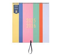 Busy B Family Wall Calendar - Mid-Year Calendar Aug '25 - Aug '26 - Multi Stripe Design - For Busy Families with 5 Columns, Storage Pockets, Ribbon Hanging Loop & Colour-Coded Stickers - 25.5 x 23.5cm