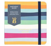 Busy B Libro di compleanno - Copertina a righe multicolore - Tutti i vostri cari Compleanni in un unico posto - Design compatto e discreto con indice mensile e chiusura elastica
