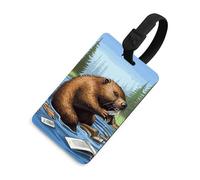 Busy Beaver - Targhetta per bagagli in pelle impermeabile con nome e carta d'identità, accessori da viaggio per adulti, donne e uomini