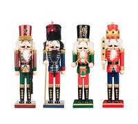 Busy Bee - Set di 4 schiaccianoci in legno, 30 cm, motivo: re e soldato, per decorazioni natalizie in legno di (rosso blu)