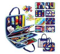 Busy Board - alouweekuky Busy Board Montessori 1 Anno per Bambini e Bambine, 25 in 1 Libro Montessori Interattivo, Feltro Morbido per Educazione Iniziale, Adatto per Auto e Aerei, Regalo, Blu