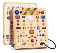 Busy Board con interruttori della luce a LED, giocattoli Montessori per ragazzi di 1, 2 e 3 anni, tabella delle attività sensoriali giocattolo in legno per ragazzi e ragazze di 1+ anni (19