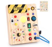 Busy Board Montessori Giocattolo a partire da 1 Anno in Legno Giocattolo Motorico Activity Board Sensoriale Giocattolo Educativo con 10 Interruttori e 23 Luci LED per Bambini Piccoli Regalo per