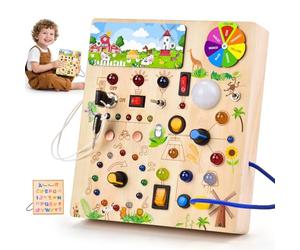 Busy Board Montessoris Activity board 1 anni,Giochi Montessori per Bambini 2 Anno,Busy Board Montessori per Bambini di Gioco Legno 1 Anno,Activity Boards 1 Anno con 29 LED Giocattoli Sensoriali