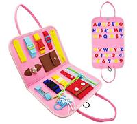 Busy Board per Bambini, Montessori Giocattoli Educativi 1 2 3 4 Anni Ragazze e Ragazzi, Bambini in età Prescolare Abbigliamento di Base Abilità Motorie Fini Regalo di Natale (Rosa)