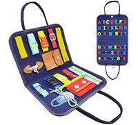Busy Board per Bambini, Montessori Giocattoli Educativi 1 2 3 4 Anni Ragazze e Ragazzi, Bambini in età Prescolare Abbigliamento di Base Abilità Motorie Fini Regalo di Natale (Blu)