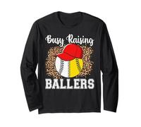 Busy Raising Ballers Softball Baseball Funny Girl Mom Maglia a Manica