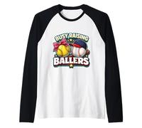 Busy Raising Ballers Softball Baseball Padre papà Bambini papà Maglia con Maniche Raglan