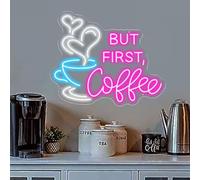 But First Coffee - Insegna al neon grande, 5V USB, acrilico, interruttore dimmerabile, catena, 35,6 x 28,7 cm