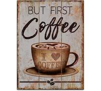 But First Coffee Retro Wall Art Natural Board Poster Decorazione da parete per cucina Ristorante Cafe Coffee Corner Coffee Shop Targa in metallo in metallo Poster Decorazione da parete Targa in allumi