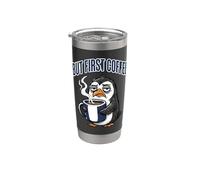 But First Coffee Sleepy Penguin Caffeine Lover Bicchiere termico in acciaio inox doppia parete