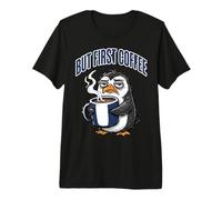But First Coffee Sleepy Penguin Caffeine Lover Maglietta Premium
