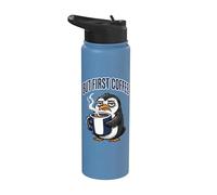But First Coffee Sleepy Penguin Caffeine Lover Stainless Steel Insulated Water Bottle
