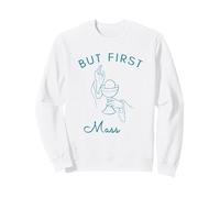 But First Mass Minimalist Line Art Design Bianco e Blu Felpa