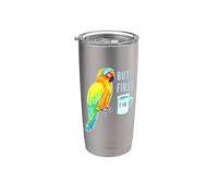 But First Tea - Sun Conure Parrot - Sleepy Bird Acquerello Bicchiere termico in acciaio inox doppia parete