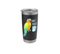 But First Tea - Sun Conure Parrot - Sleepy Bird Acquerello Bicchiere termico in acciaio inox doppia parete