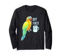But First Tea - Sun Conure Parrot - Sleepy Bird Acquerello Maglia a Manica