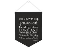 But Grow in The Grace And Knowledge of Our Lord and Savior Gesù Cristo Banner su tela motivazionale da appendere alla parete, striscione decorativo per la casa, per soggiorno, camera da letto, ufficio