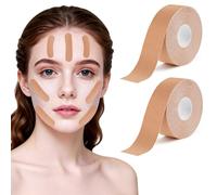 BUTBU Face Lifting Tape, 2 Rotoli Benda Elastica Autoadesiva, Bendaggio Kinesiologico，Cerotti Antirughe per il Viso, Diverse Zone, Nastro, Face Taping Viso, Pelle Color (2.5 * 500CM)