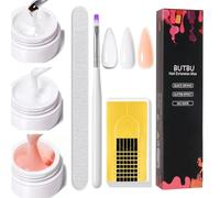 BUTBU Gel Ricostruzione Unghie, 3 Pezzi Colla per Unghia per Una, Solido per Fai da Te, Con Nail Brush, Lime per Unghie e Nail Forms, per Sculture 3D, Gemme, unghia Finte Allunga e Ripara (Set F)