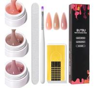 BUTBU Gel Ricostruzione Unghie, 3 Pezzi Colla per Unghia per Una, Solido per Fai da Te, Con Nail Brush, Lime per Unghie e Nail Forms, per Sculture 3D, Gemme, unghia Finte Allunga e Ripara (Set D)
