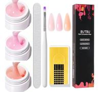 BUTBU Gel Ricostruzione Unghie, 3 Pezzi Colla per Unghia per Una, Solido per Fai da Te, Con Nail Brush, Lime per Unghie e Nail Forms, per Sculture 3D, Gemme, unghia Finte Allunga e Ripara (Set E)