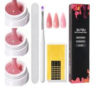 BUTBU Gel Ricostruzione Unghie, 3 Pezzi Colla per Unghia per Una, Solido per Fai da Te, Con Nail Brush, Lime per Unghie e Nail Forms, per Sculture 3D, Gemme, unghia Finte Allunga e Ripara (Set A)