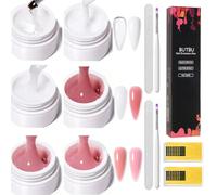 BUTBU Gel Ricostruzione Unghie, 6 Pezzi Colla per Unghia per Una, Solido per Fai da Te, Con Nail Brush, Lime per Unghie e Nail Forms, per Sculture 3D, Gemme, unghia Finte Allunga e Ripara (Set B)