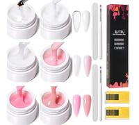 BUTBU Gel Ricostruzione Unghie, 6 Pezzi Colla per Unghia per Una, Solido per Fai da Te, Con Nail Brush, Lime per Unghie e Nail Forms, per Sculture 3D, Gemme, unghia Finte Allunga e Ripara (Set A)