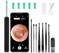 BUTBU Otoscopio, 8 Kit Pulizia Orecchie, Impermeabile Endoscopio con 6 Luci LED, Pulisci Orecchie per iPhone, iPad e Android, Nero