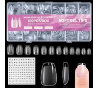 BUTBU Tip Unghie, 600 Pezzi Unghie Finte Corte, 12 Taglie Tip Unghie Ricostruzione, Copertura Completa Tips Unghie Trasparente per Salone Manicure, Nail Art Principiante