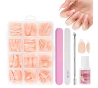 BUTBU Unghie Finte Press On Nail, 240 Pezzi French Nails Goccia D'acqua, Unghie Finte Adesive Copertura Completa, per Salone Manicure, Nail Art Principiante,Ballerina, Donne e Ragazze