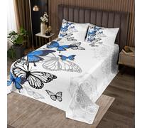 Butetrfly - Set di biancheria da letto per bambini, moderno, alla moda, blu, 3 pezzi, copriletto con motivo mandala gotico, motivo floreale, con animali e piante, copriletto con 2 federe (matrimoniale