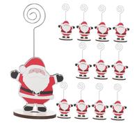 BUTIFULSIC 12 Pezzi Clip per Biglietti di Natale Design Babbo Natale, Porta Memo da Tavolo in Legno e Metallo, per Ufficio e Casa, Decorazione Natalizia Vivace e Carina