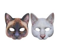 BUTIFULSIC Maschere da Gatto Uniche 2 Pezzi per Feste di Carnevale e Halloween, Copri Volto Comodi e Eva Colore Bianco, Stile Realistico e Adatto per Party Costume