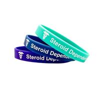 Butler & Grace Set di 3 braccialetti di allerta medica steroidi (verde acqua, viola e blu navy) - Braccialetto identificativo medico in silicone per malattia di Addison e insufficienza surrenale
