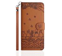 Butnyeoe Cover per Huawei P20 Libro,Gatti/Fiori Motivo in Rilievo Custodia,PU Pelle Protettiva Portafoglio Flip Wallet Case Con Slot per Schede e Magnetica Supporto,Marrone