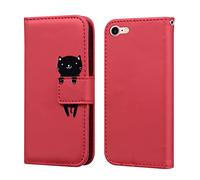 Butnyeoe Cover per iPhone SE 2020/SE 2022,Custodia Portafoglio per iPhone 8/7,Cartone Animato Gatta PU Pelle Flip Caso con [Kickstand] [Slot per Schede] [Chiusura Magnetica].Rosso
