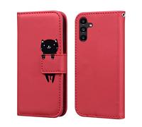 Butnyeoe Cover per Samsung Galaxy A14 4G/5G,Custodia Portafoglio per Samsung A14,Cartone Animato Gatta PU Pelle Flip Caso con [Kickstand] [Slot per Schede] [Chiusura Magnetica].Rosso
