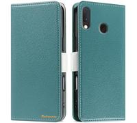 Butnyeoe Cover per Samsung Galaxy A20e Case,Custodia Samsung A20e Libro,Trama Litchi PU Pelle Protettiva Portafoglio Flip/Folio Wallet Case Con Slot per Schede e Magnetica Supporto,Verde/Lago Blu