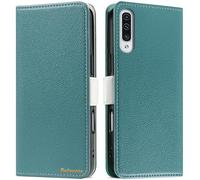 Butnyeoe Cover per Samsung Galaxy A50/A30S Case,Custodia Samsung A50S Libro,Trama Litchi PU Pelle Protettiva Portafoglio Flip/Folio Wallet Case Con Slot per Schede e Magnetica Supporto,Verde/Lago Blu
