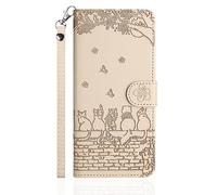 Butnyeoe Cover per Samsung Galaxy A55 5G Libro,Gatti/Fiori Motivo in Rilievo Custodia,PU Pelle Protettiva Portafoglio Flip Wallet Case Con Slot per Schede e Magnetica Supporto,Beige/Cachi