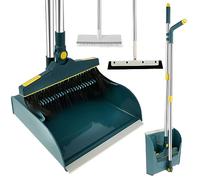 BUTORY Set di scope e paletta da 4 pezzi con manico girevole a 180°, paletta allungabile, con denti a pettine, manico lungo allungabile, verticale per la pulizia della casa, pulizia dei pavimenti